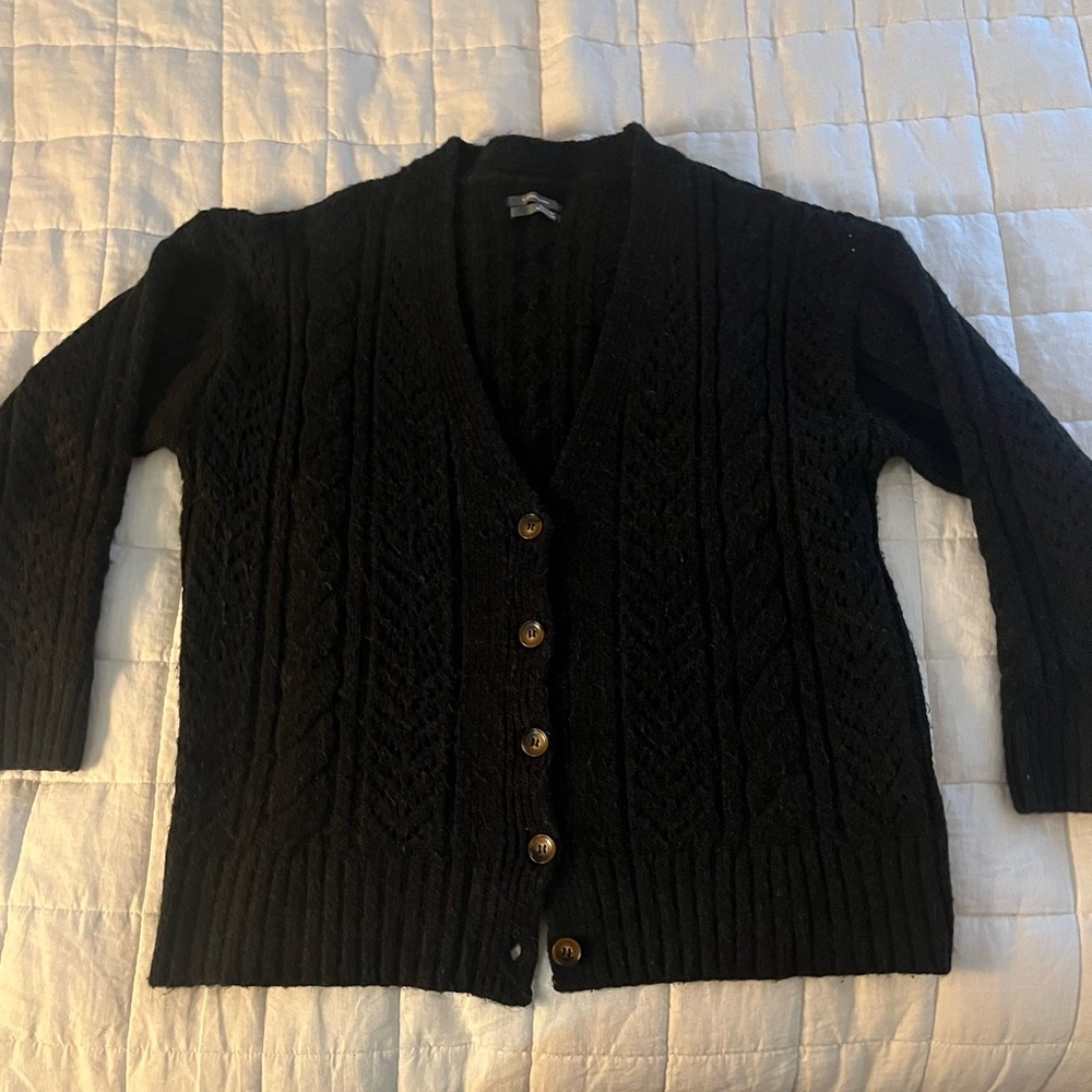 Women’s Anthropologie chunky cable Cardigan Heather Black Warm! Oversized Small.